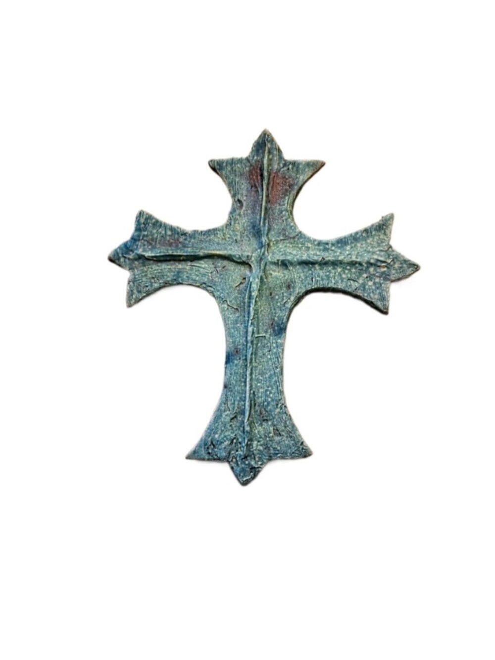 Handmade Verdigris Ceramic Byzantine Style Processional Cross 6” x 7” Hanging